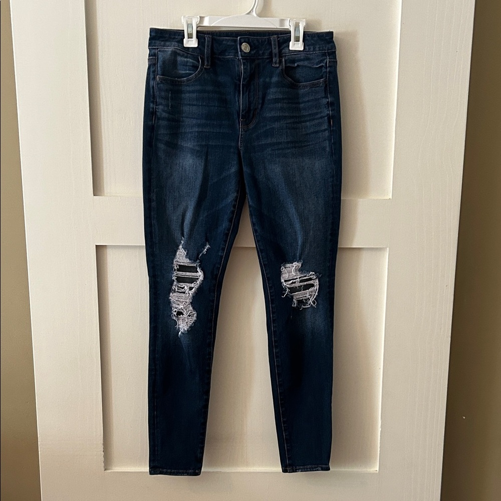 American Eagle Outfitters Dark Wash Distressed Skinny Jeans